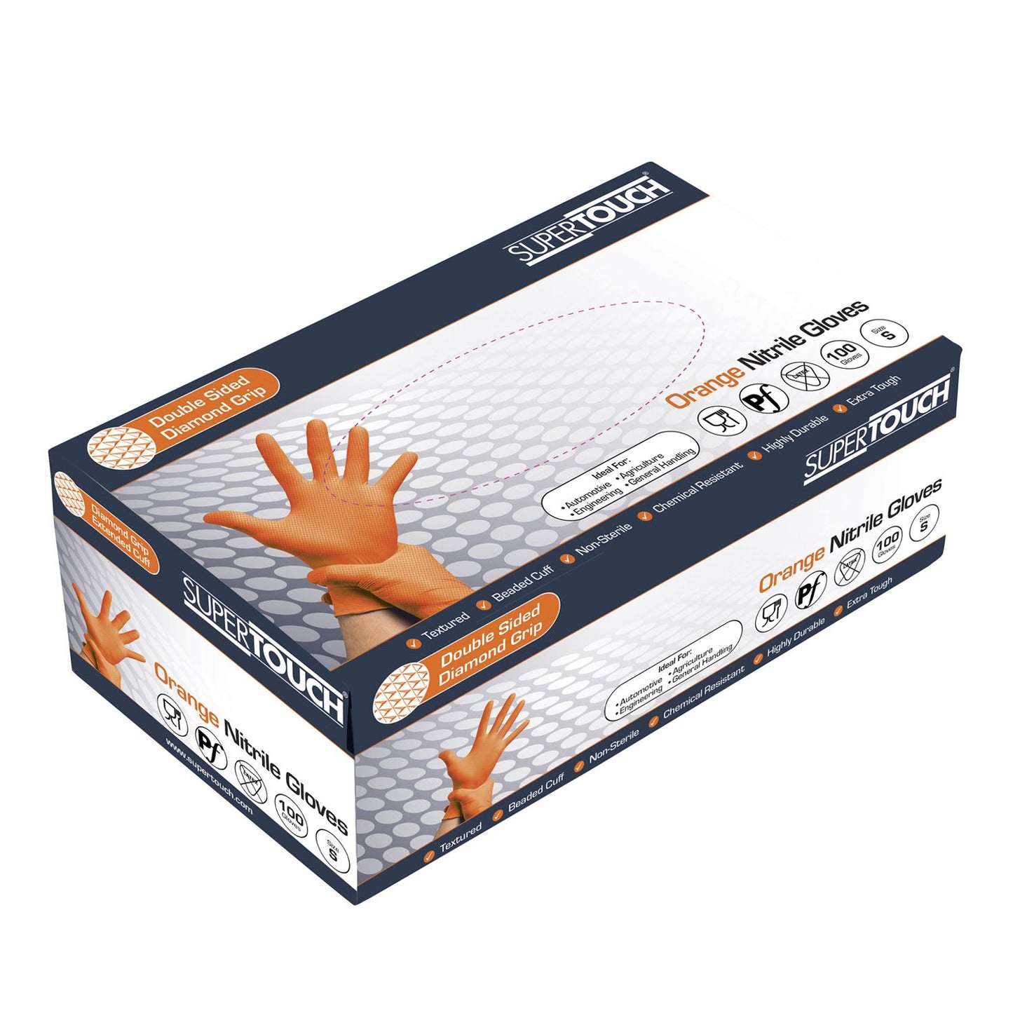 Supertouch Orange Disposable Nitrile Diamond Grip Gloves FULL CASE