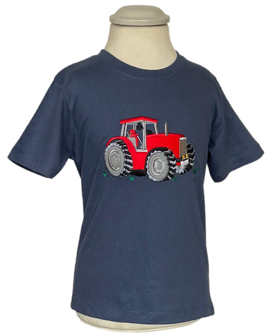 Kids Tractor T – Red on Denim