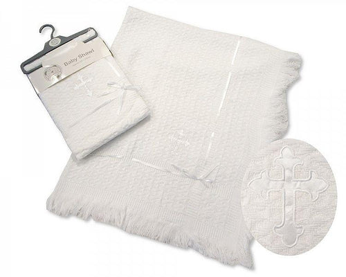 Baby Christening Lace Shawl with Embroidery Cross